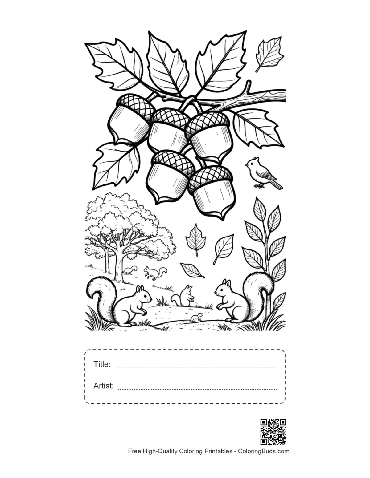 Leaves acorns printable with title artist box for kids