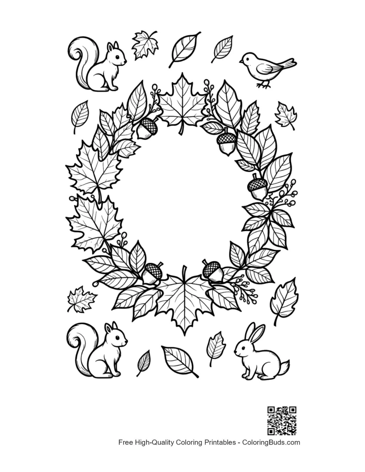 Free leaves acorns coloring sheet printable