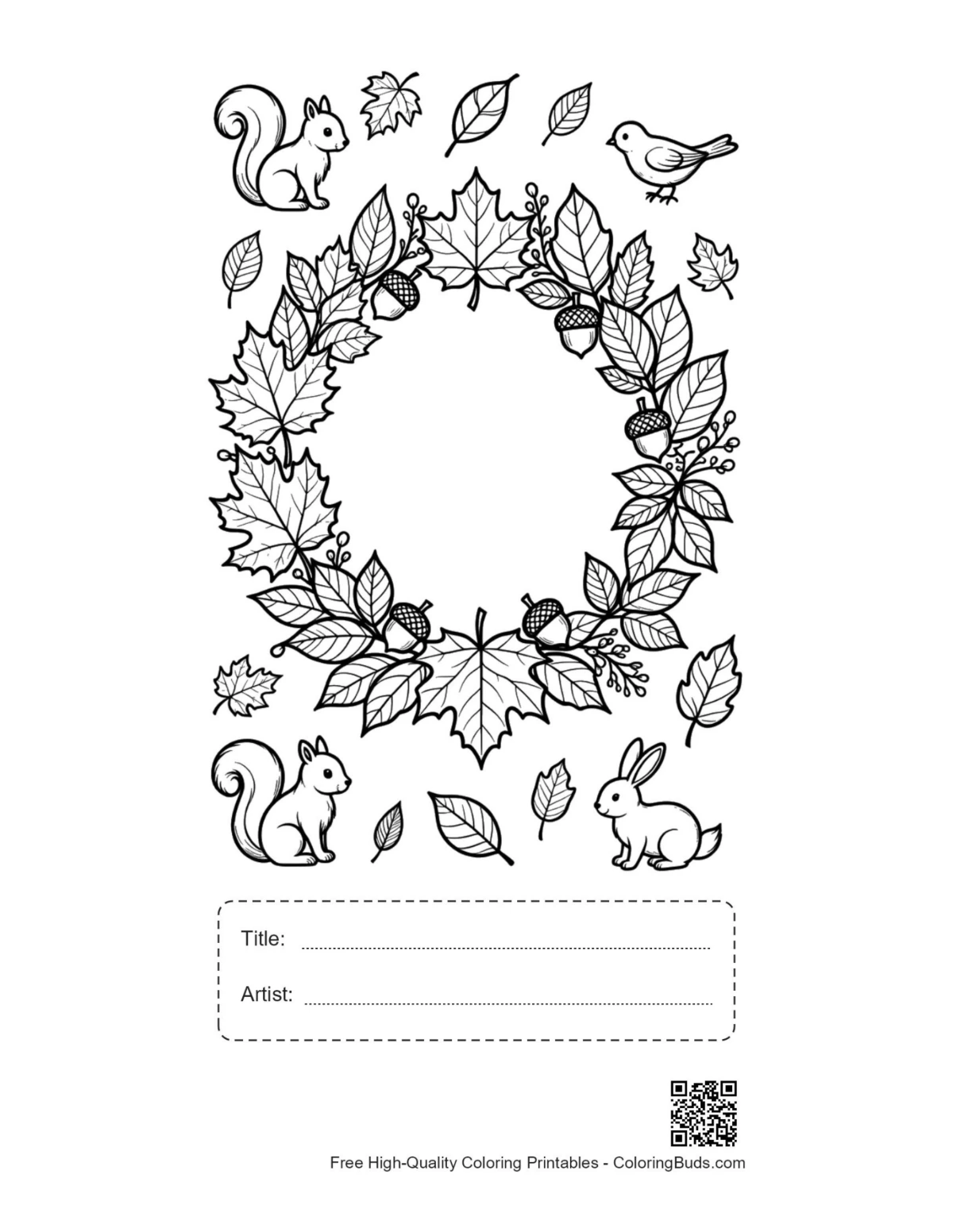 Free leaves acorns printable with title box