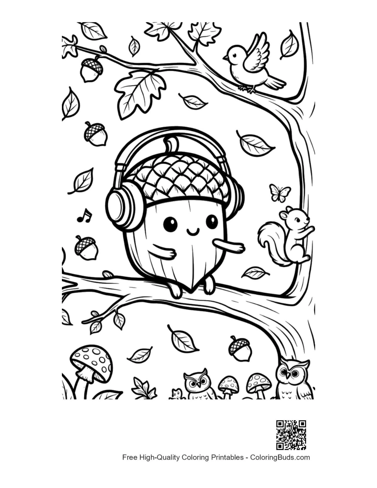 Free leaves acorns printable for kids coloring