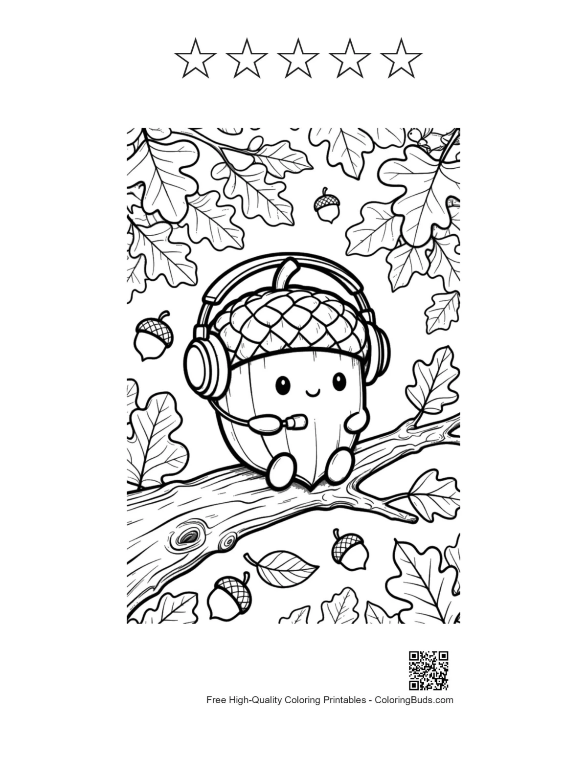 Leaves acorns printable with 5 stars outline