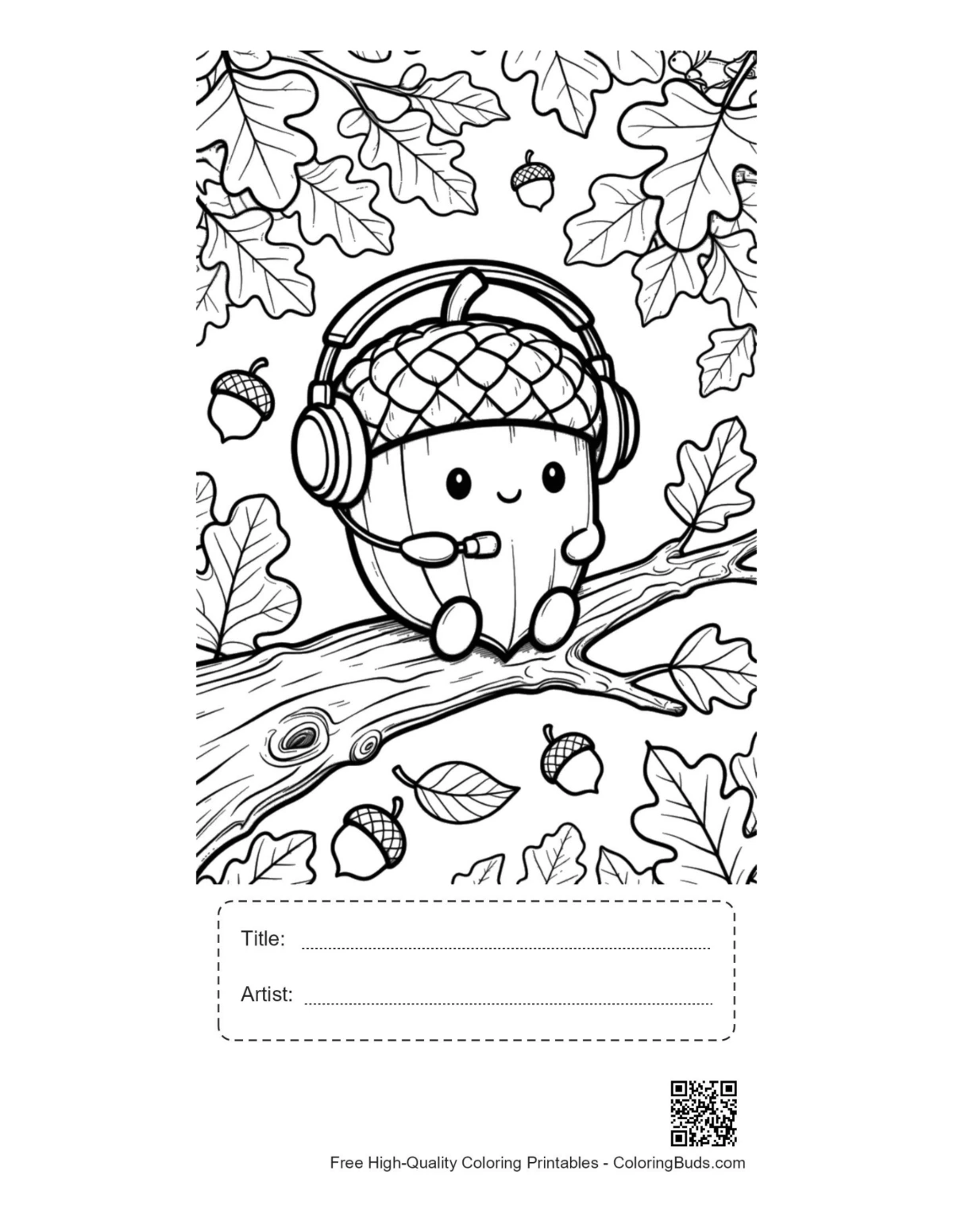 Leaves acorns printable with title artist box