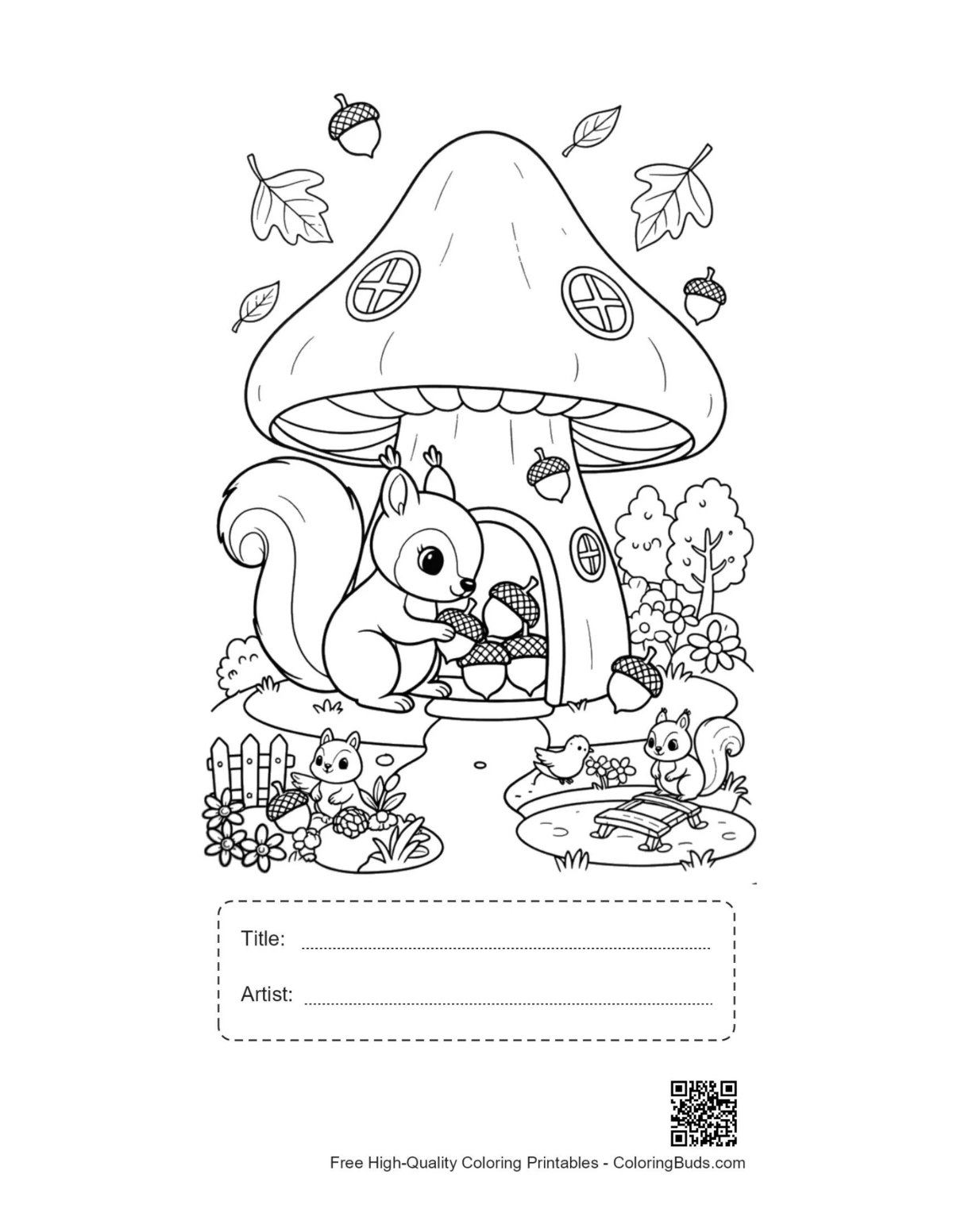 Leaves acorns printable with title artist box