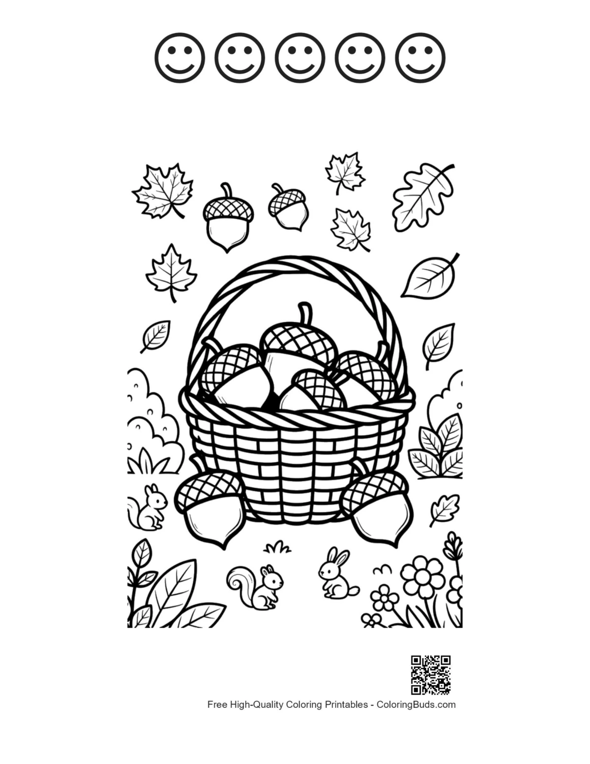 Printable leaves acorns with happy faces outlines