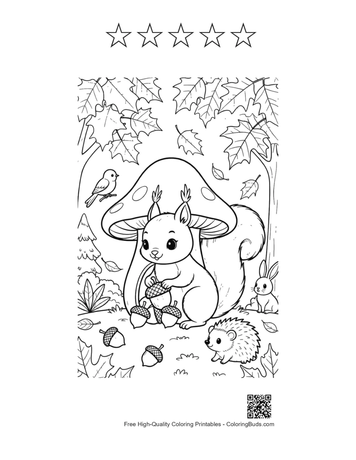 Squirrel mushroom page with 5 star outlines