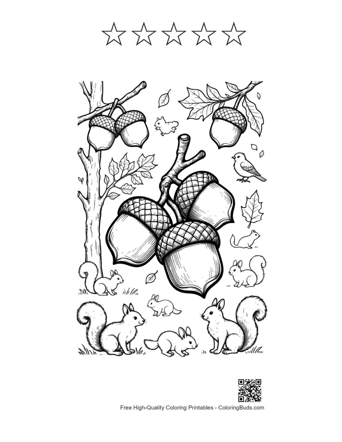 Acorn leaf printable with 5 star outlines