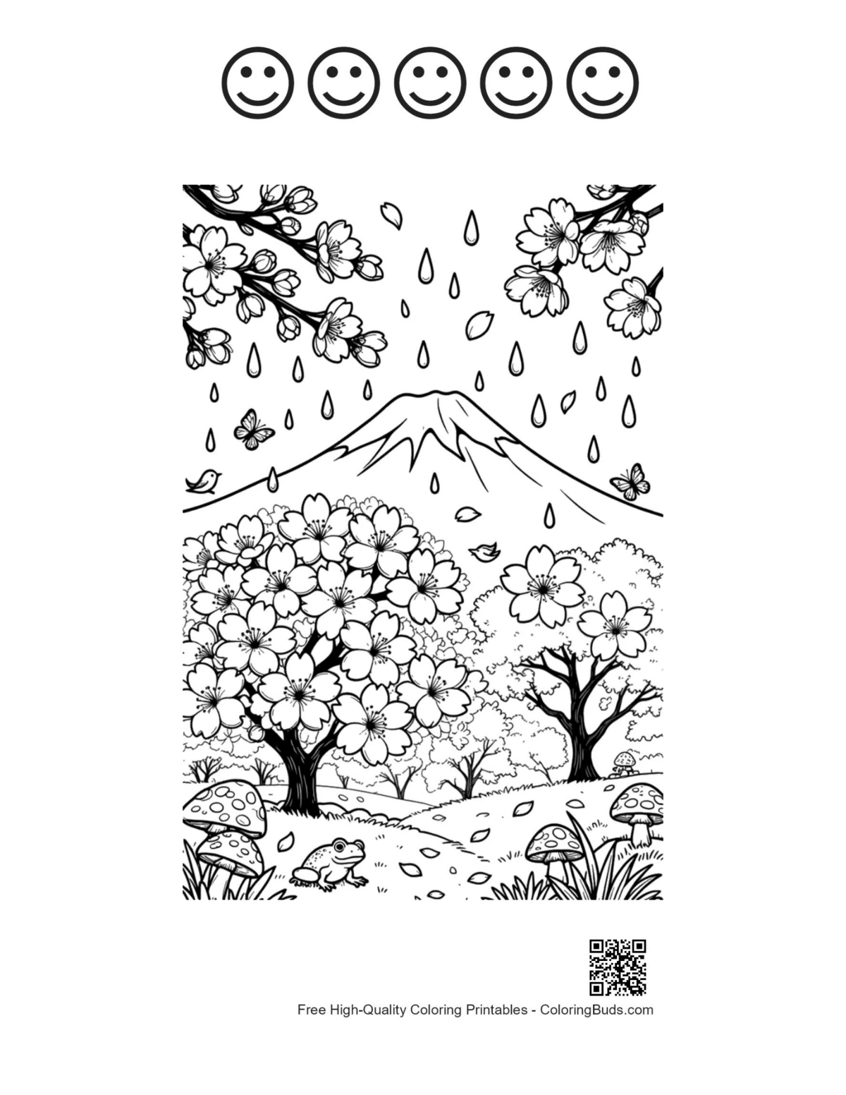 Blooming trees flowers rainy mountain 5 happy face