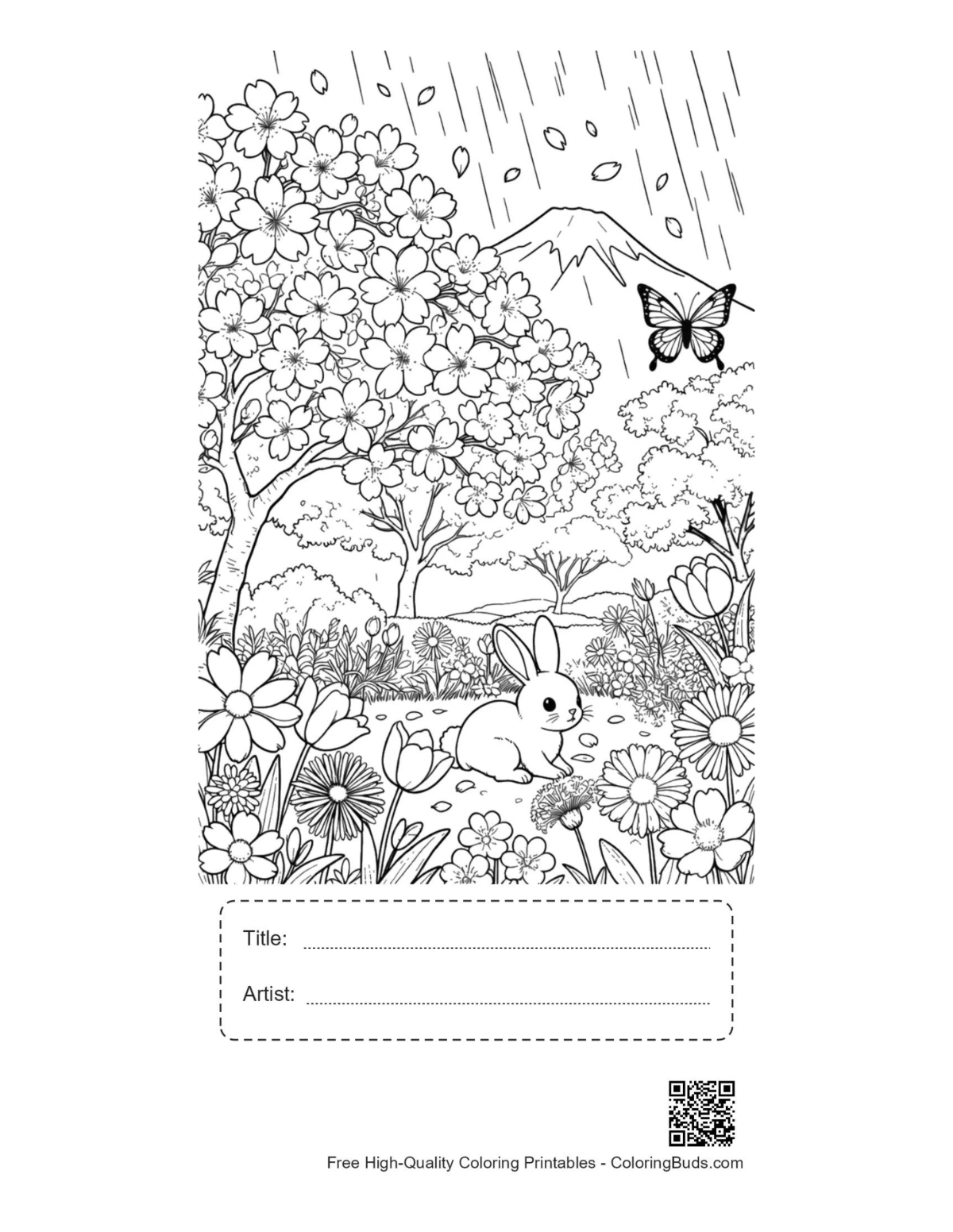 Butterfly wet flowers printable with title artist box