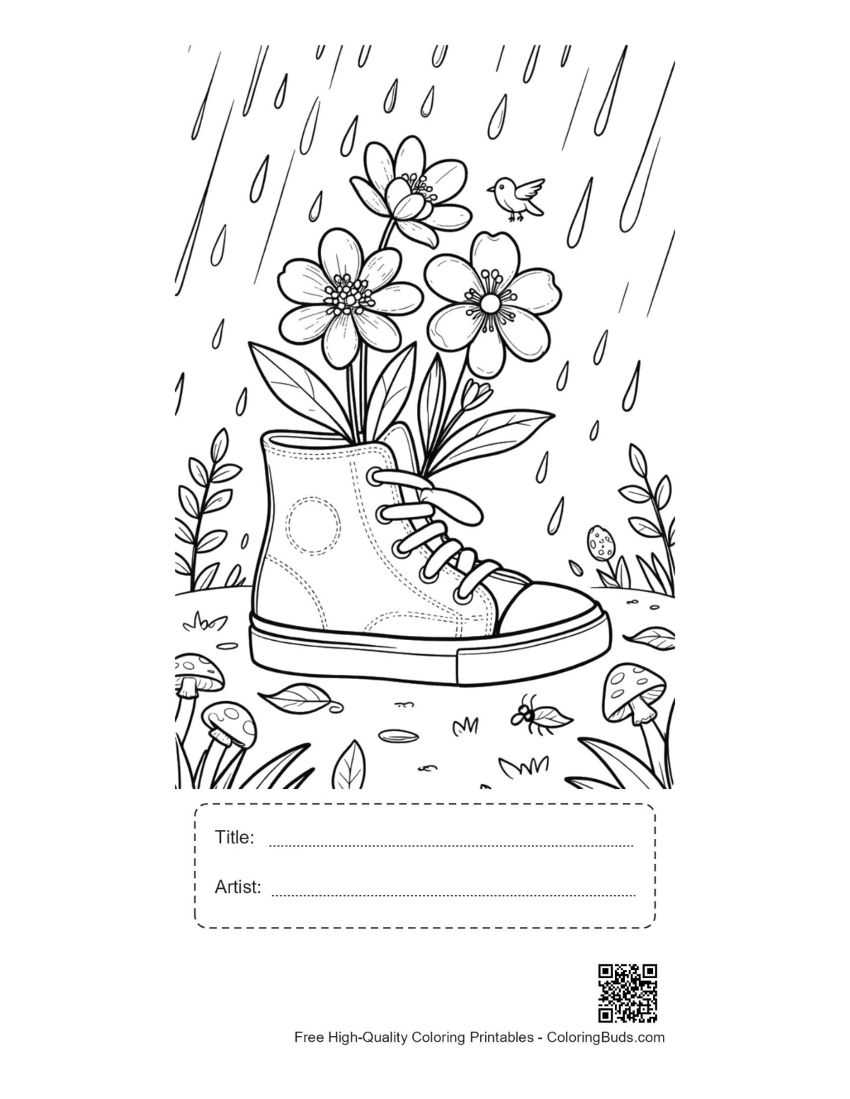 Easy flowers rain printable with title artist box