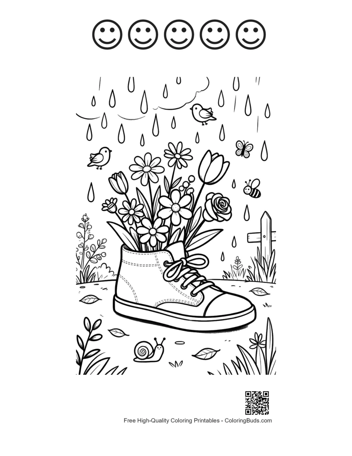 Flowers sneaker rain printable 5 happy face outline