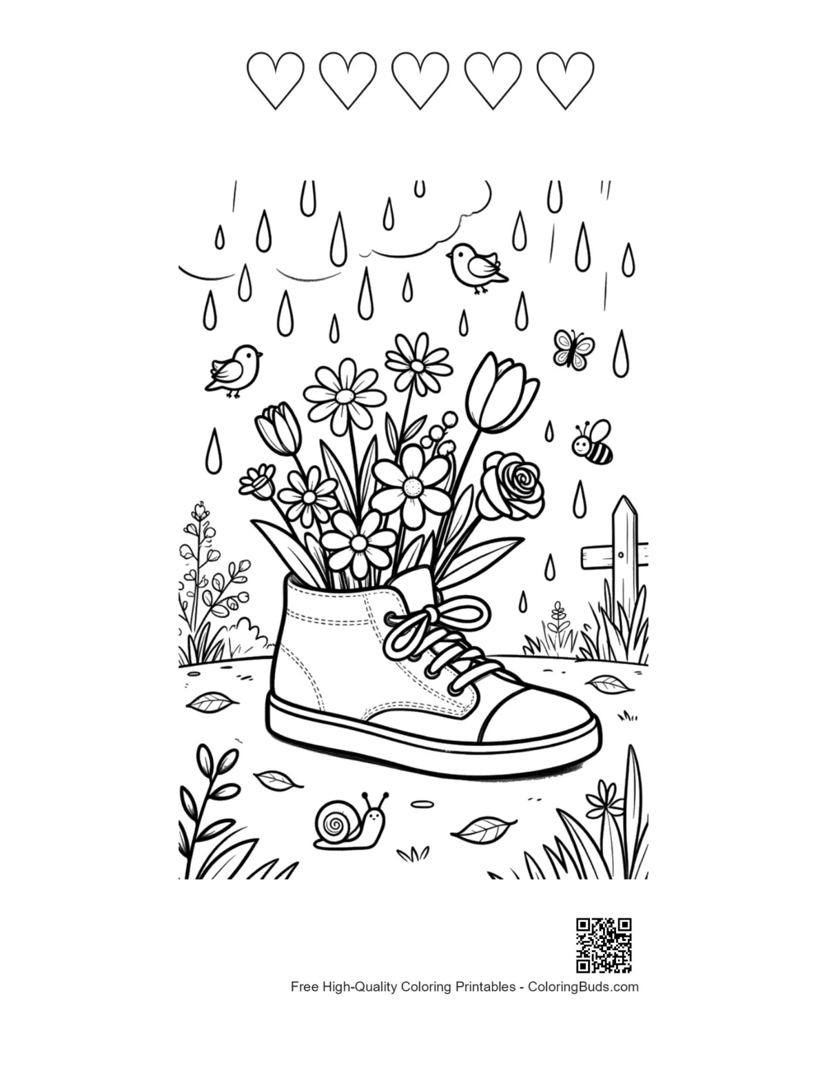 Sneaker flowers rain printable 5 heart outline