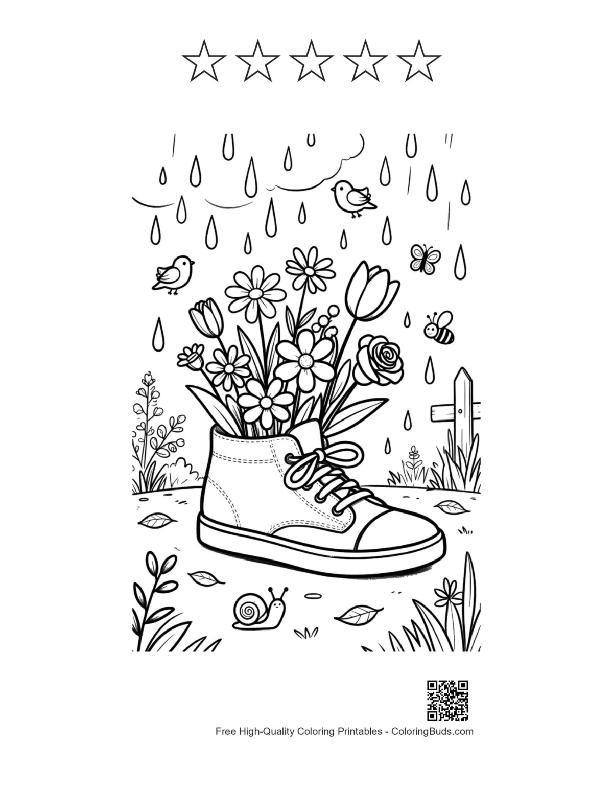 Sneaker rain flowers printable 5 star outline