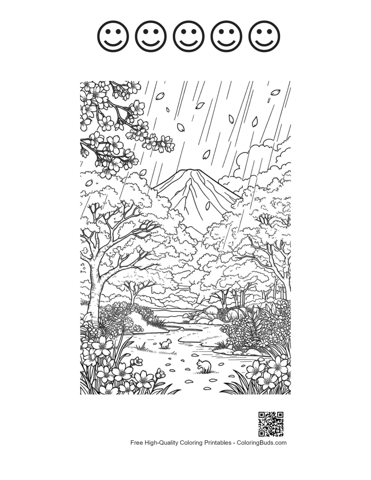 Mountain valley printable 5 happy face outlines coloring