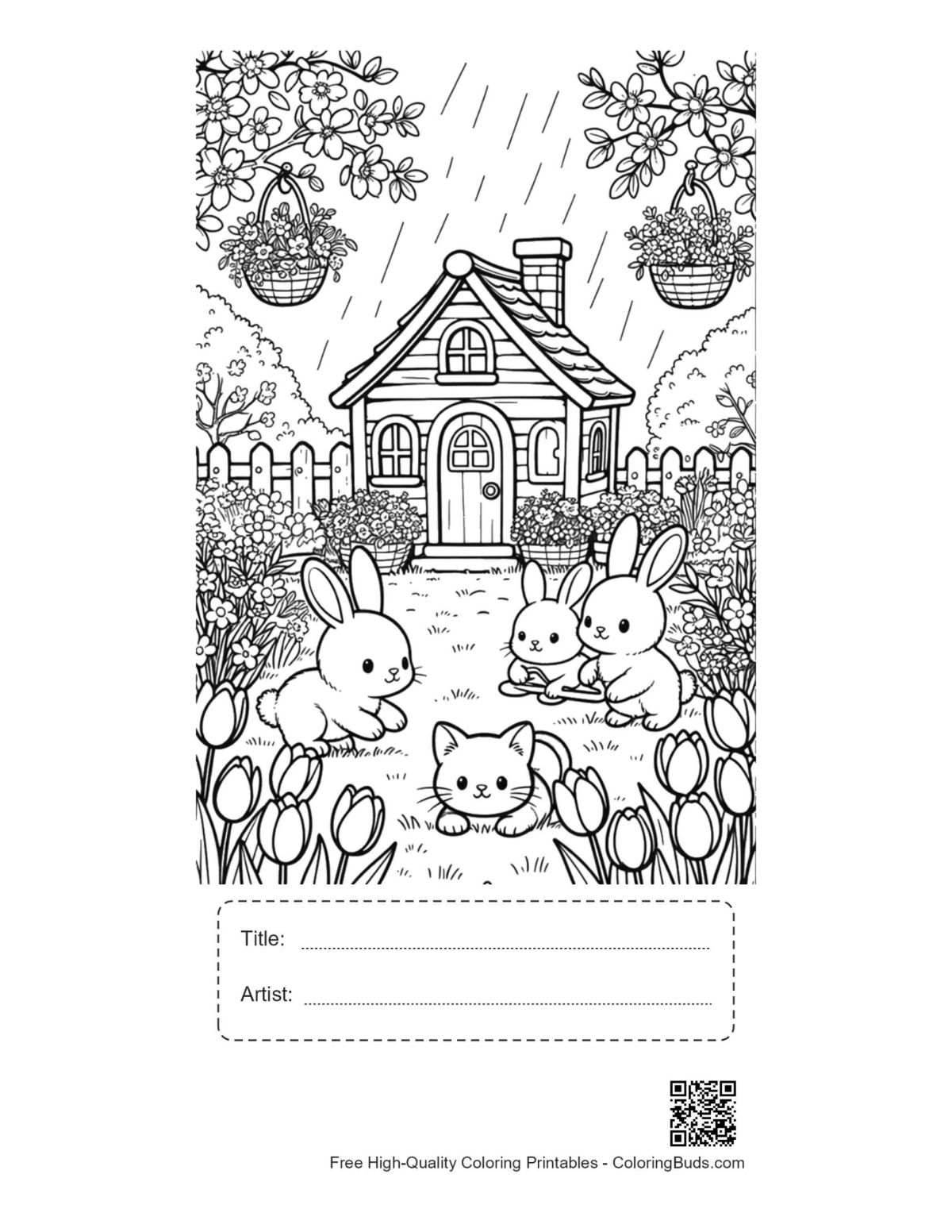 Spring rain printable with title artist box bunnies