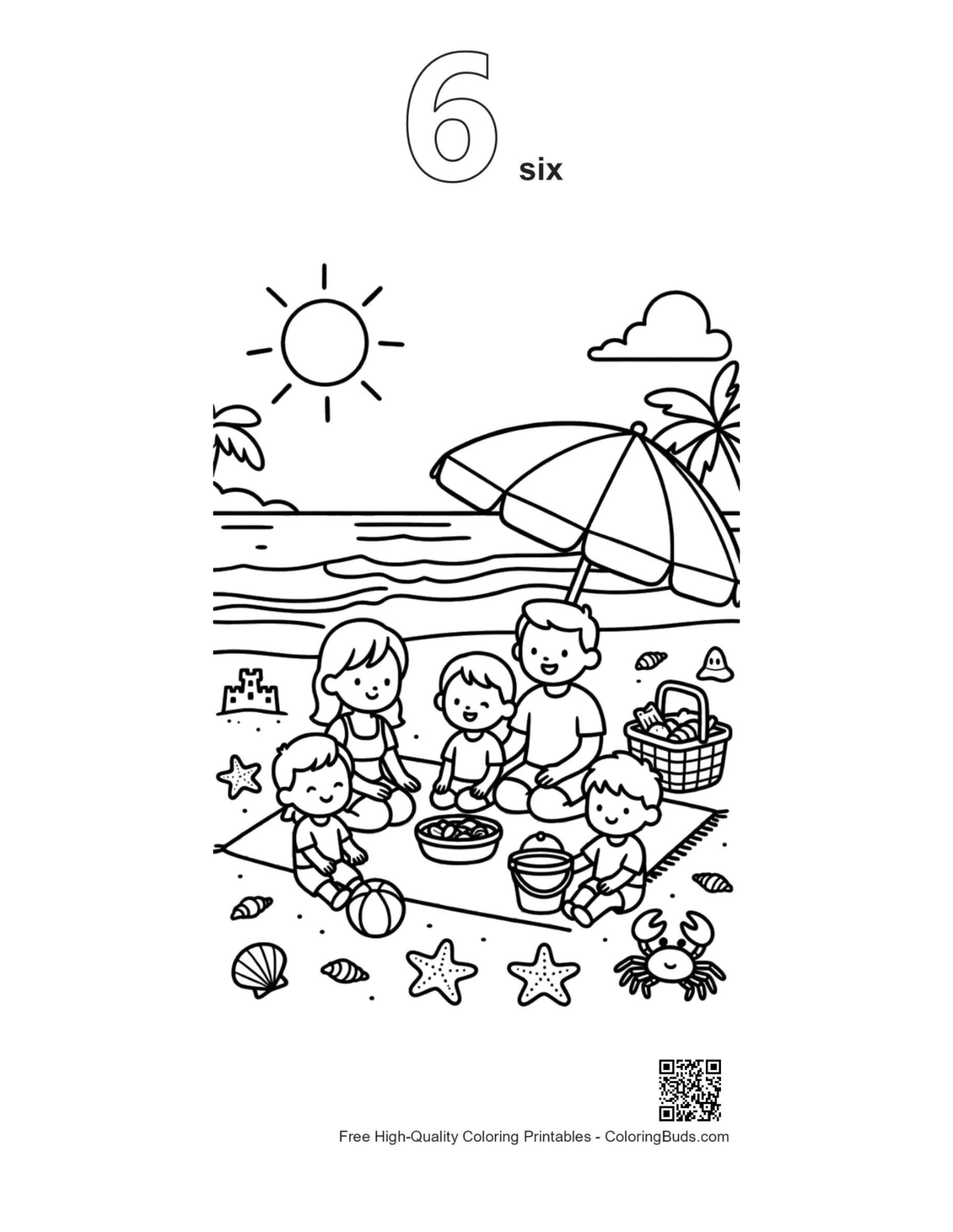 Beach picnic coloring outline number 6