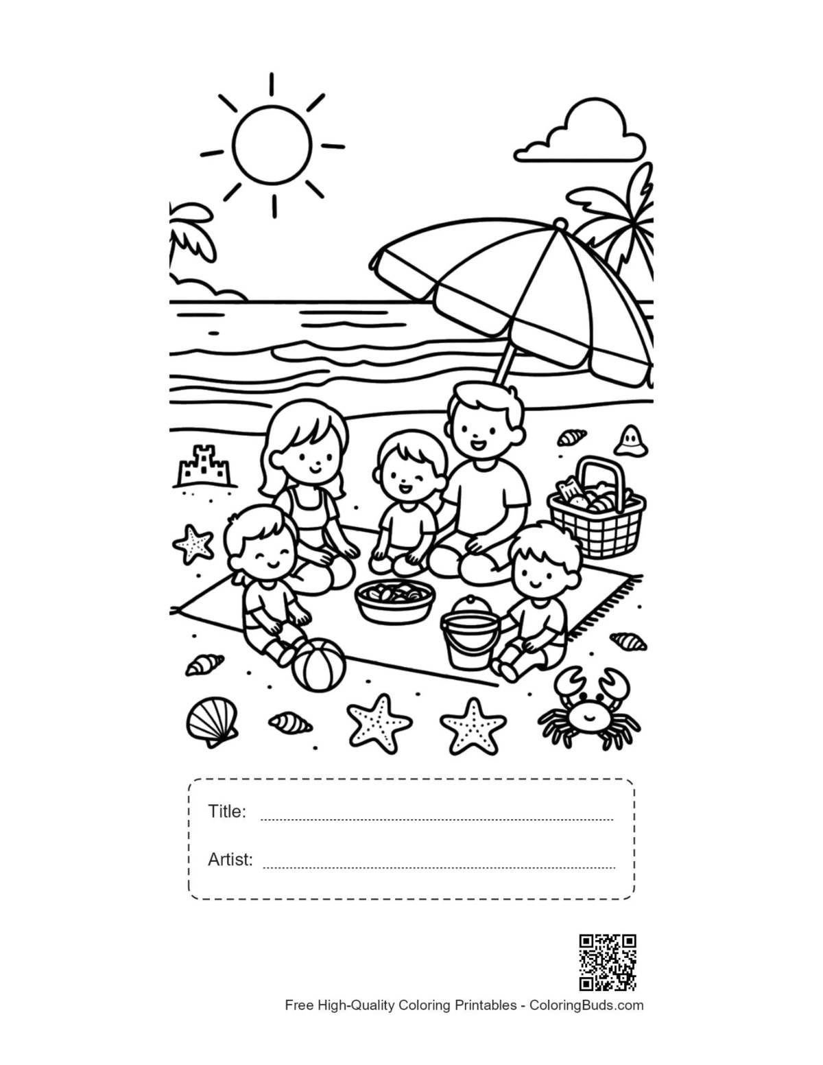 Beach picnic sheet with title artist box