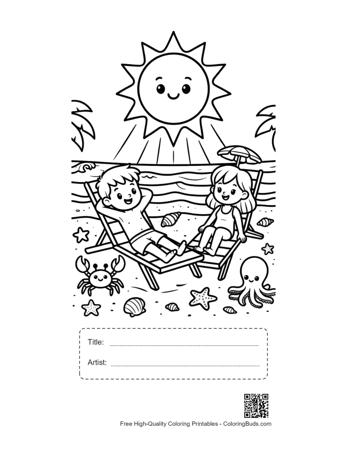 Beach sun printable with title and artist box