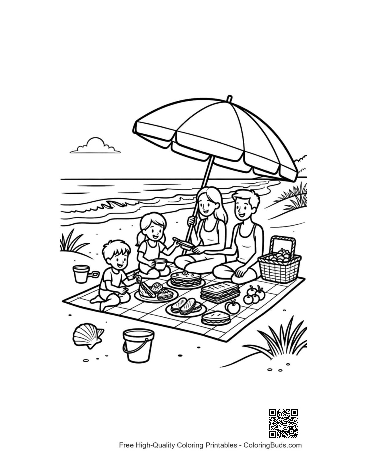 Beach sun printable coloring page outline