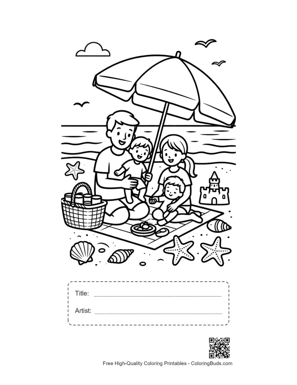 Beach sun printable with title and artist box outline