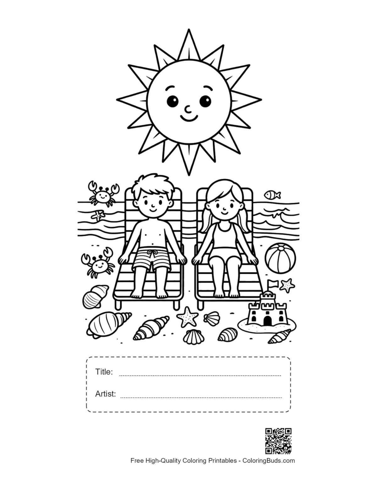 Cute beach sun sheet with title artist box