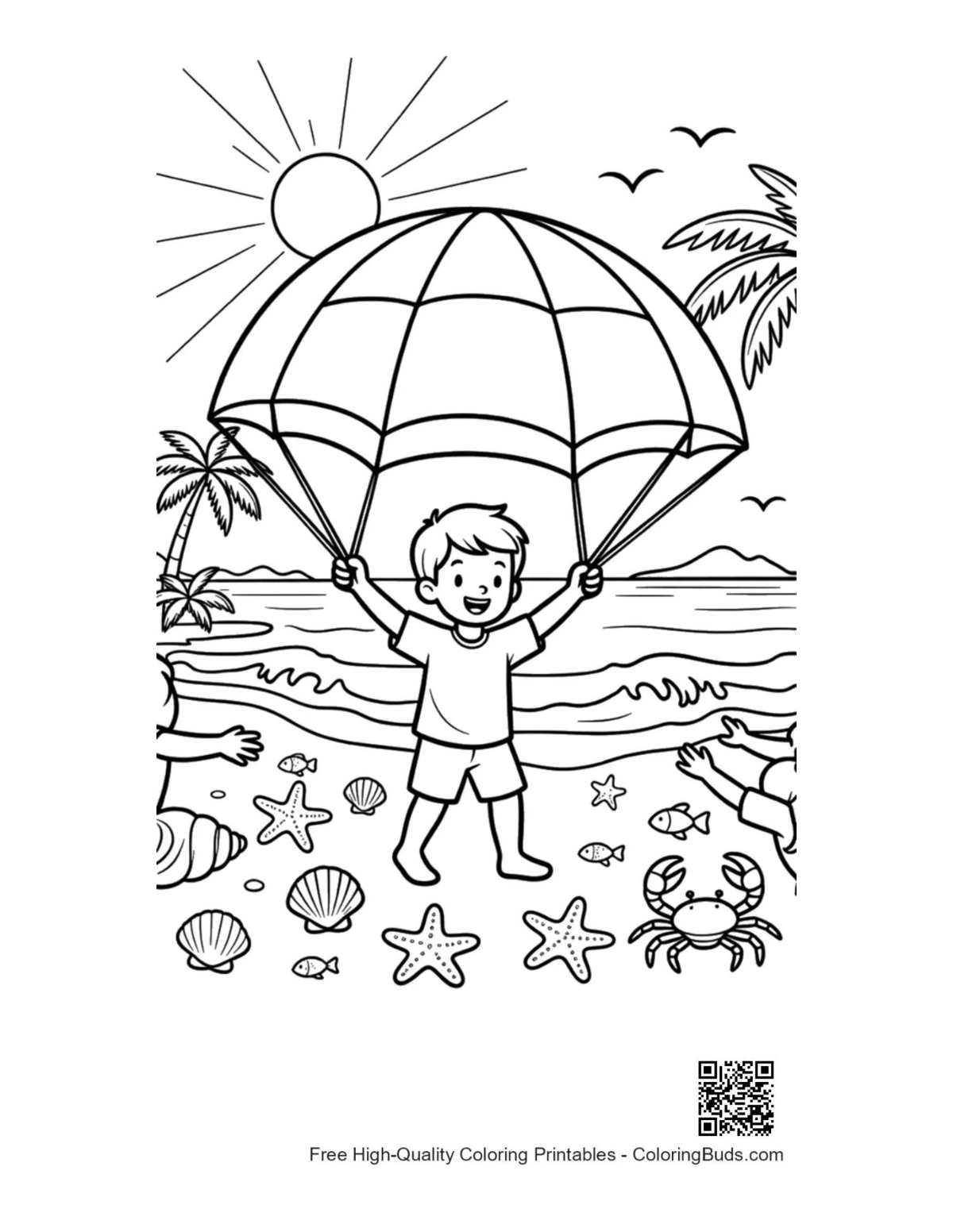 Cute beach sun printable coloring page