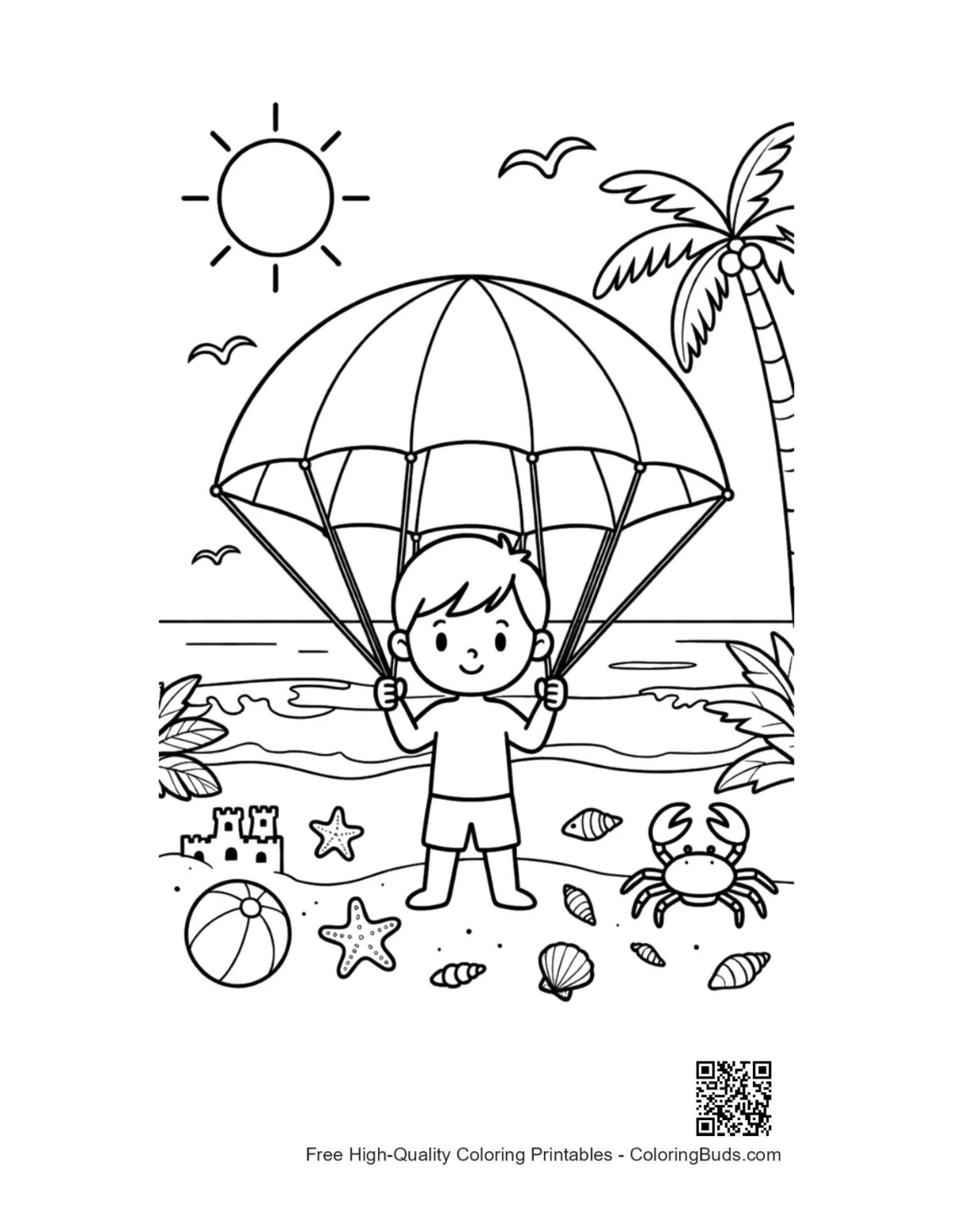 Cute beach sun coloring printable for kids