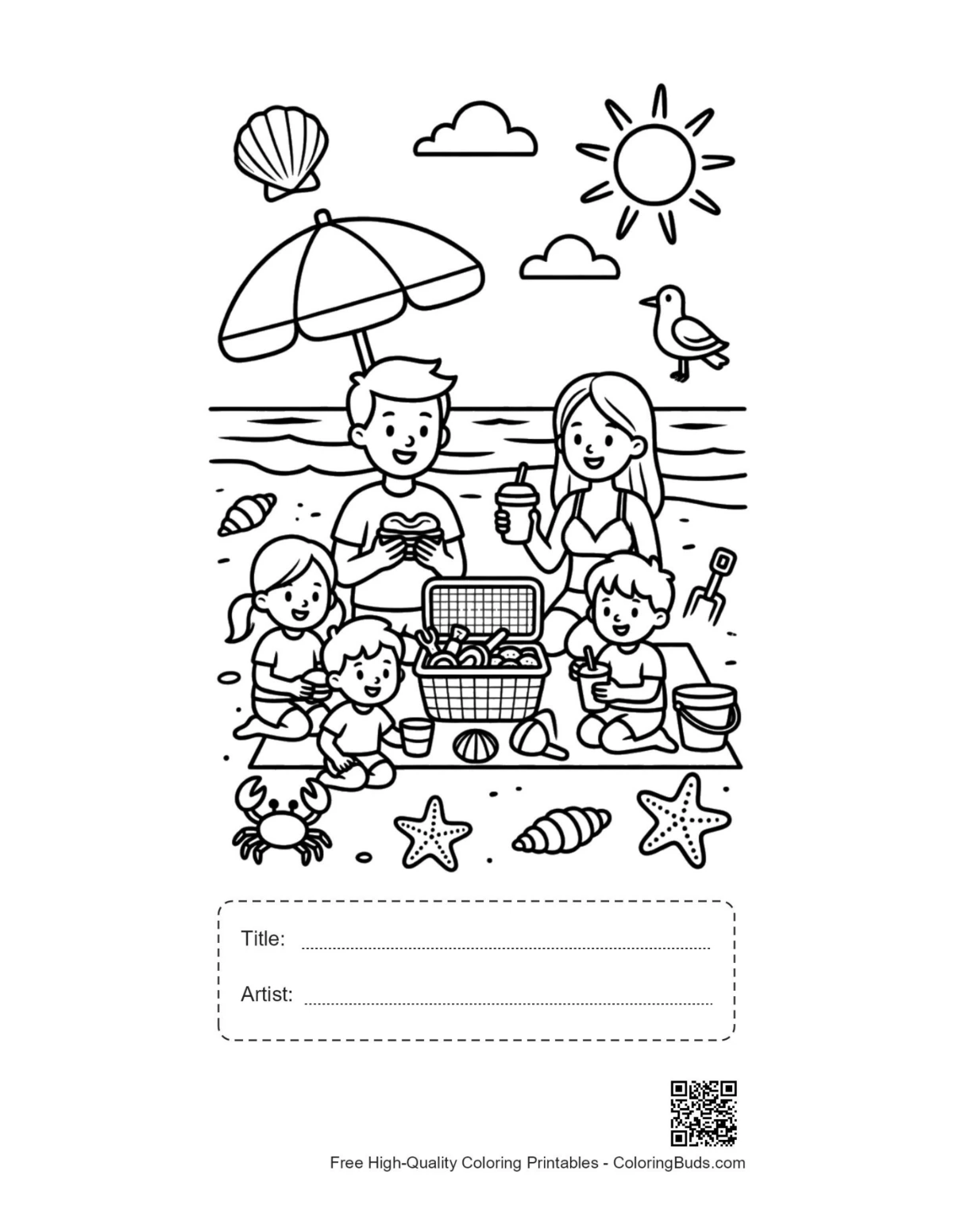 Beach sun printable with title and artist name box