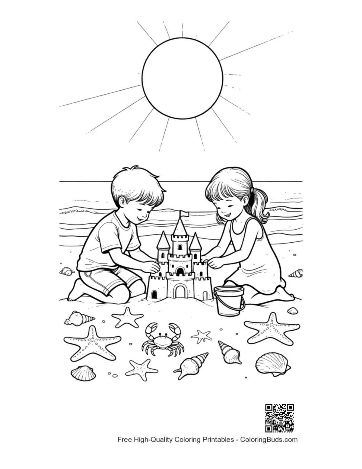 Free beach sun printable coloring page