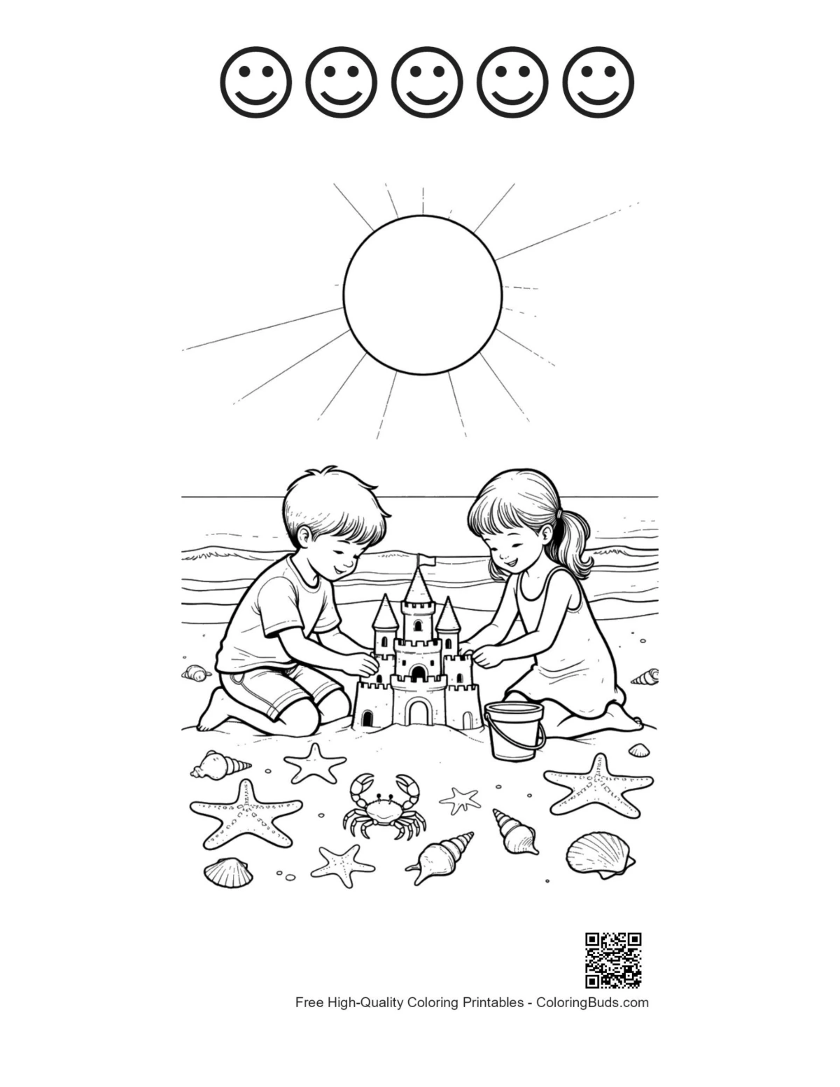 Beach sun printable with 5 happy faces