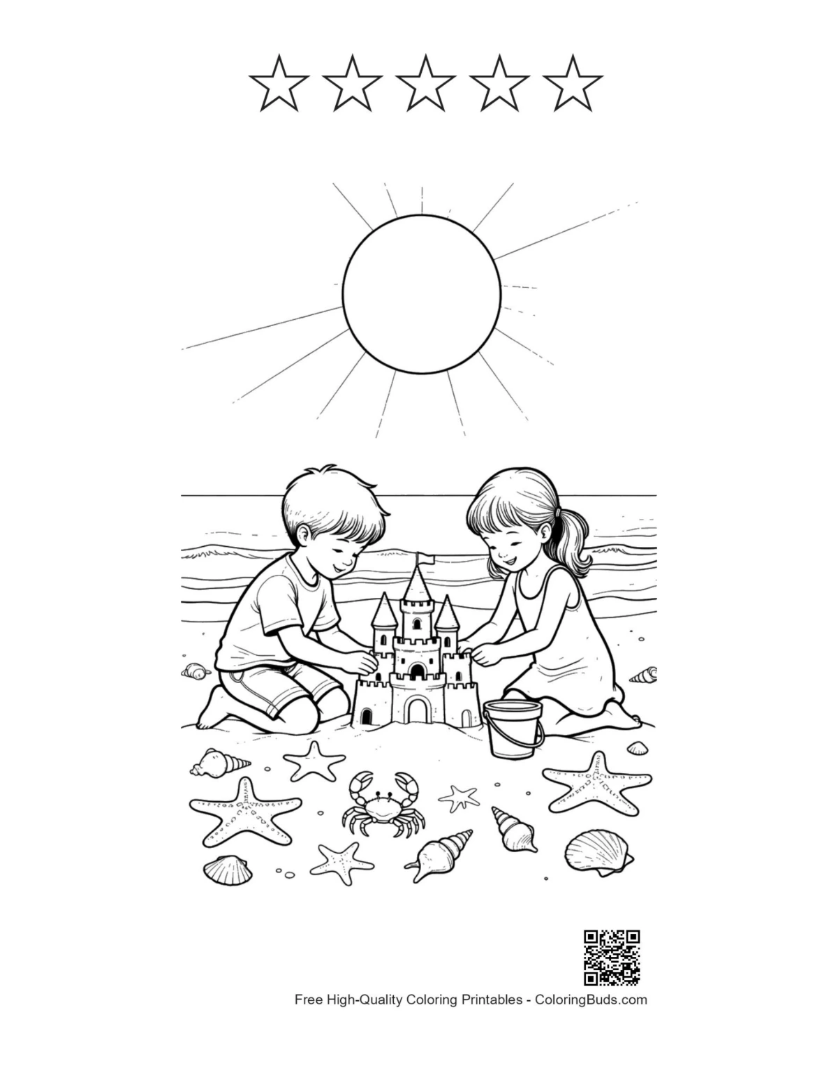 Beach sun printable with 5 star outlines