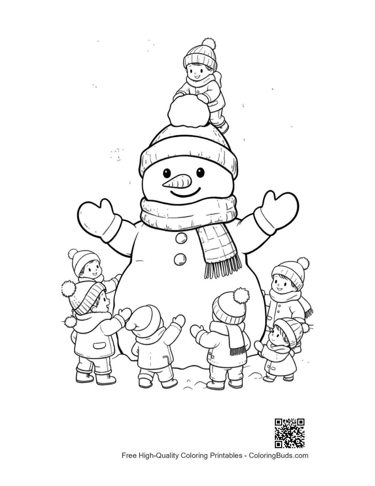 Cute snowman snowflakes printable coloring page