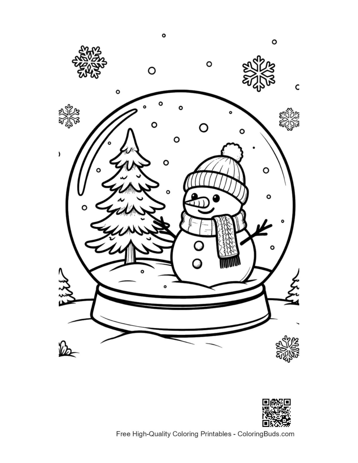 Cute snowman snowflakes printable coloring page