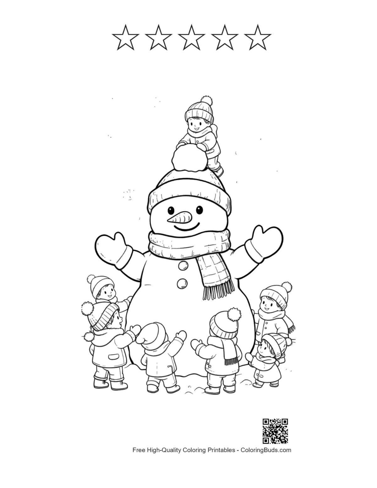 Cute snowman snowflakes with 5 stars outline printable