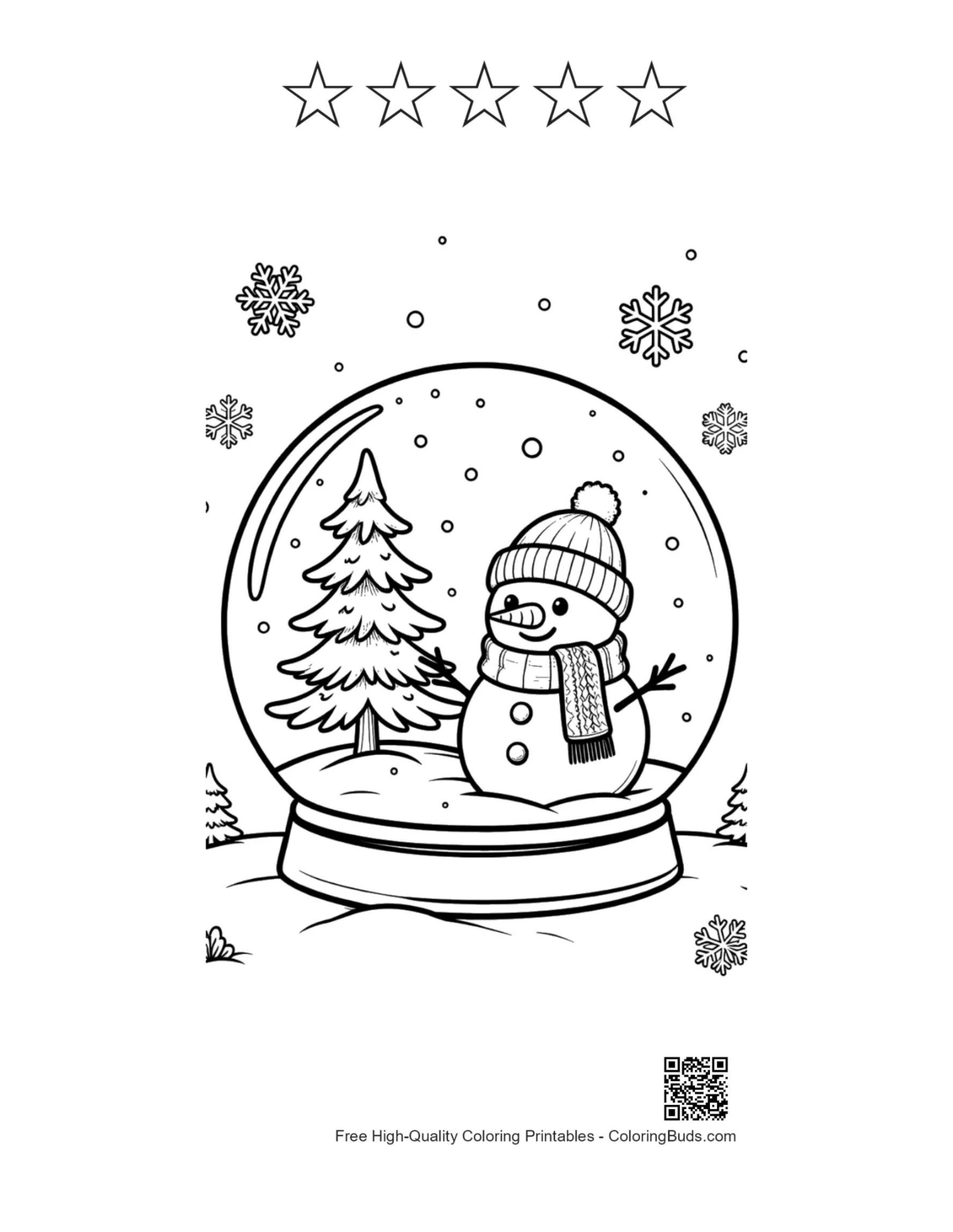 Snowman snowflakes with 5 star outlines printable
