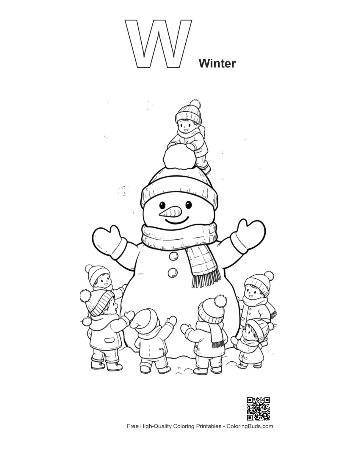 Snowman snowflakes printable alphabet winter outline