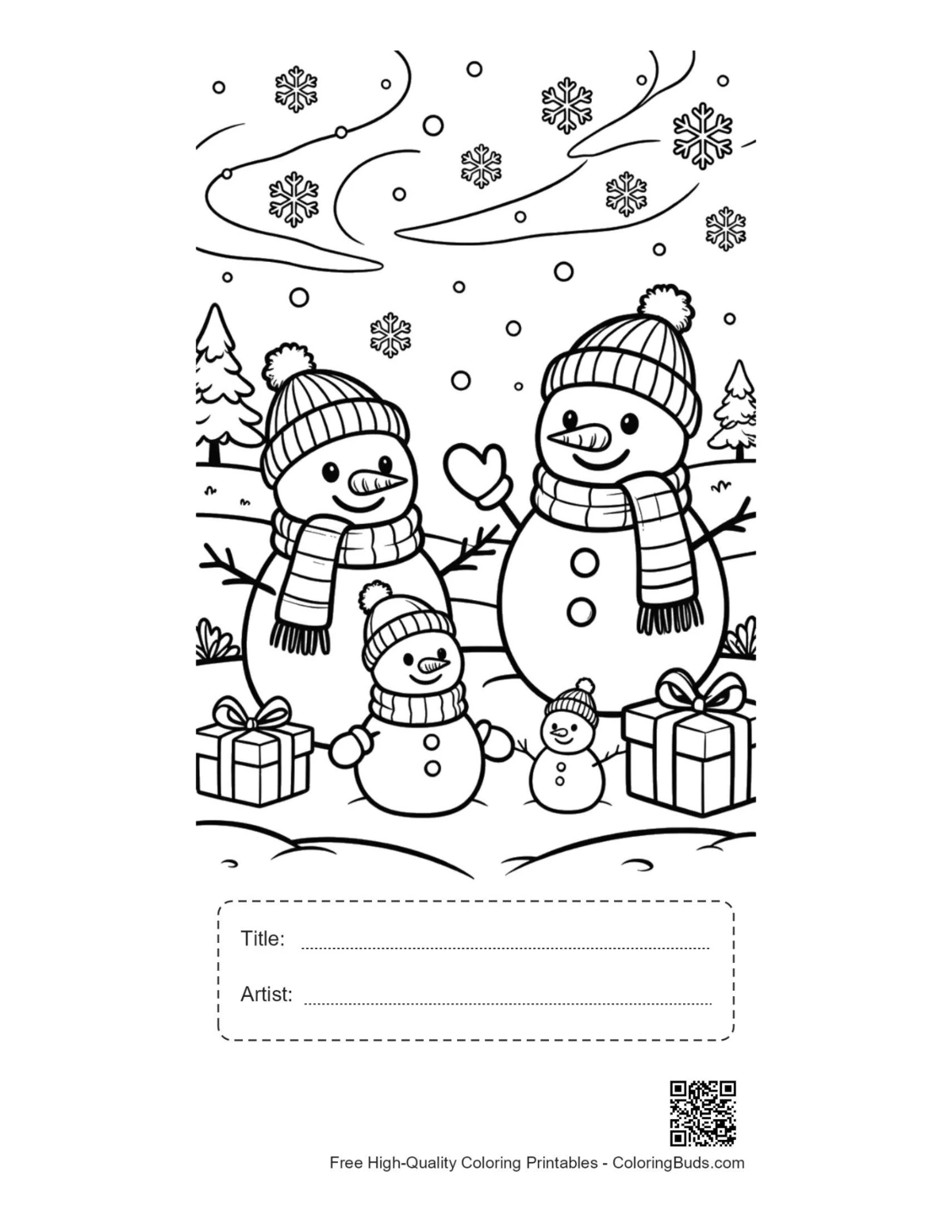 Snowman snowflakes printable with title box