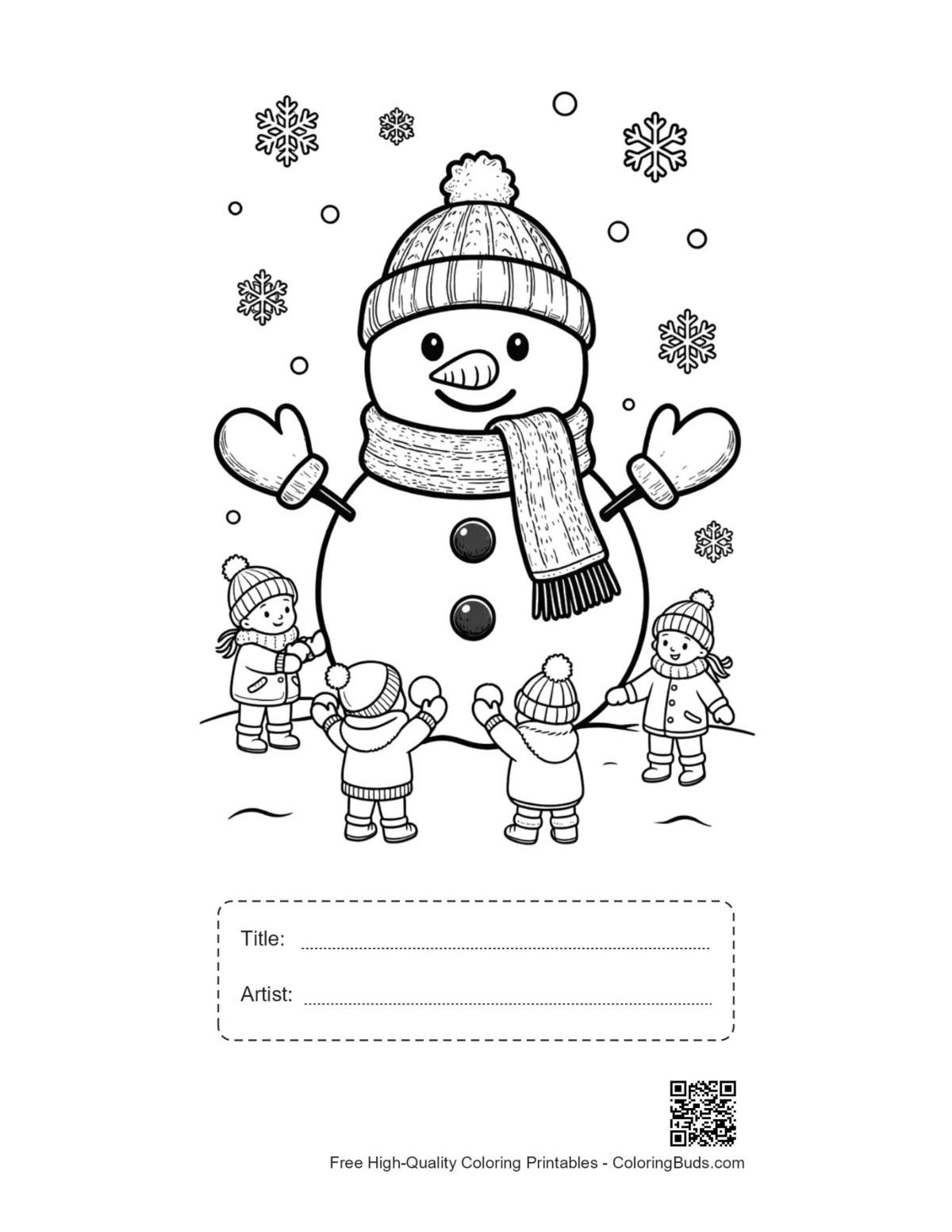 Snowman snowflakes printable with title and artist box