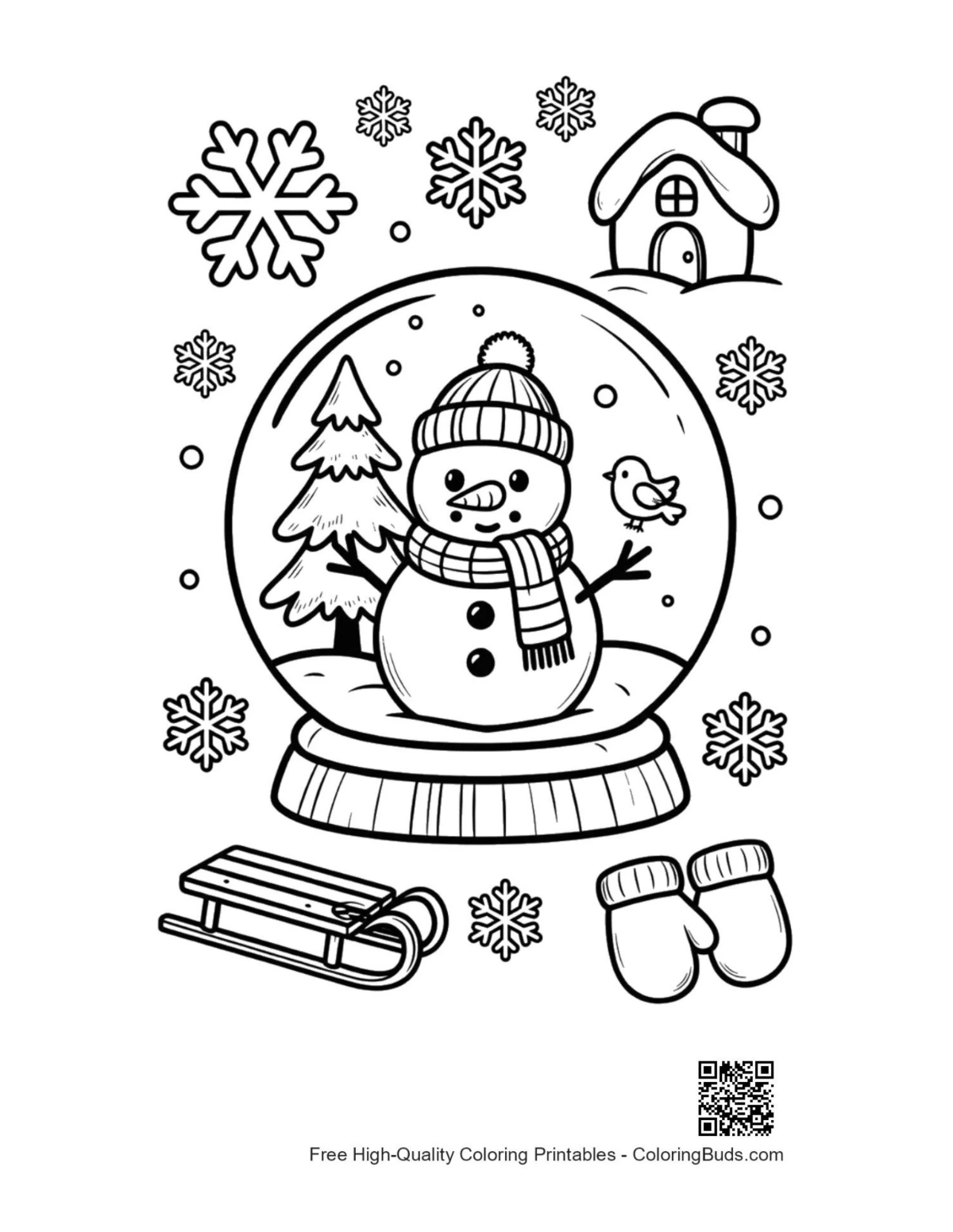 Free snowman snowflakes printable coloring page
