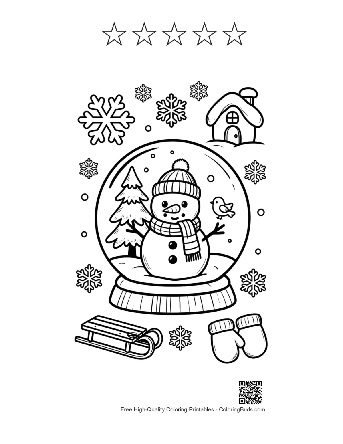 Snowman snowflakes with 5 star outlines printable