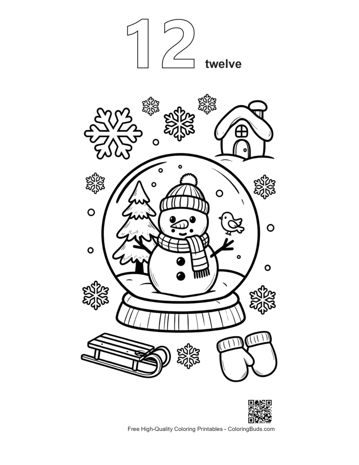 Snowman snowflakes outline number 12 printable