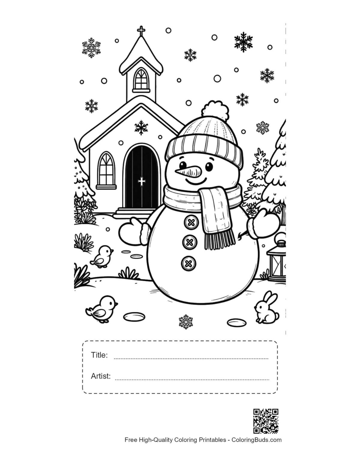 Happy snowman winter church snow printable with title artist box