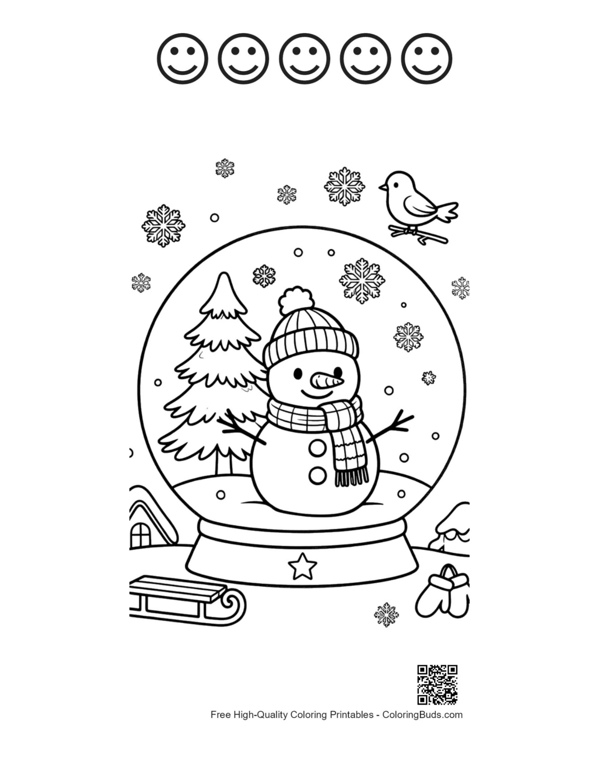 Snowman snow globe with happy faces outline printable