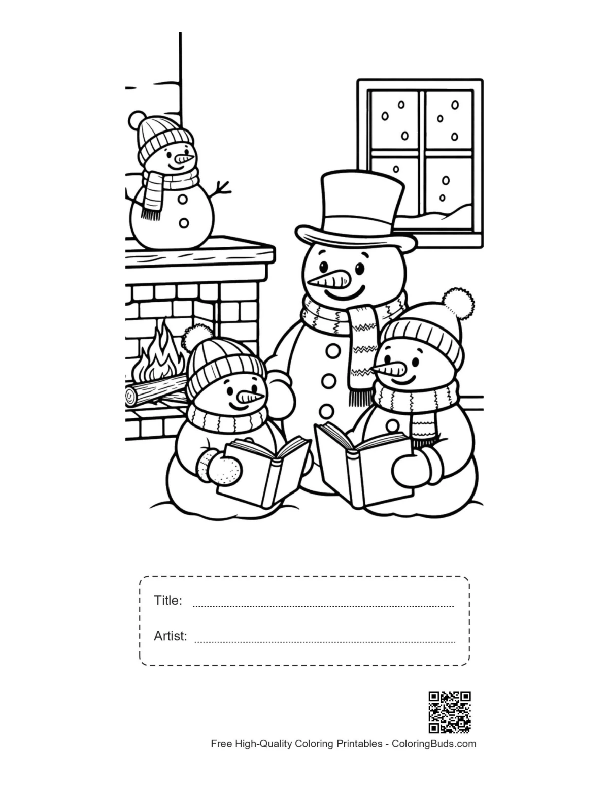 Snowman family reading printable with title artist box