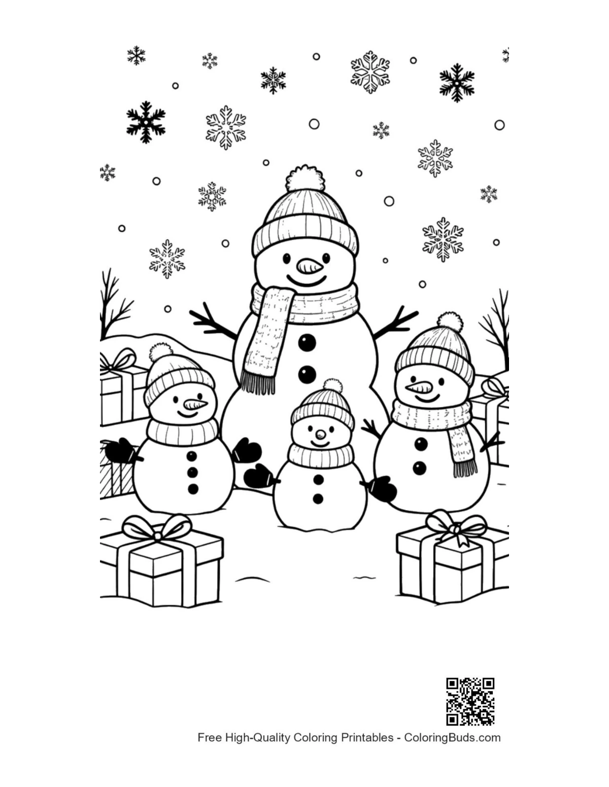 Snowman snowflakes coloring page free printable