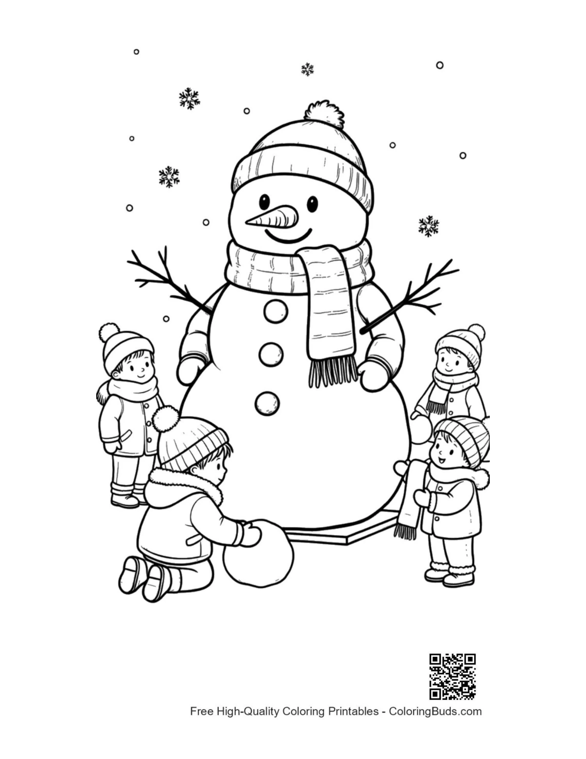 Snowman snowflakes coloring page printable