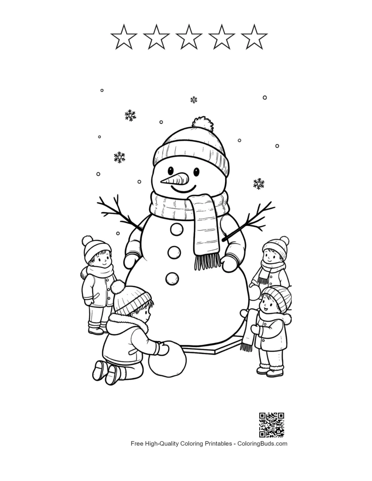 Snowman snowflakes with 5 stars outline printable