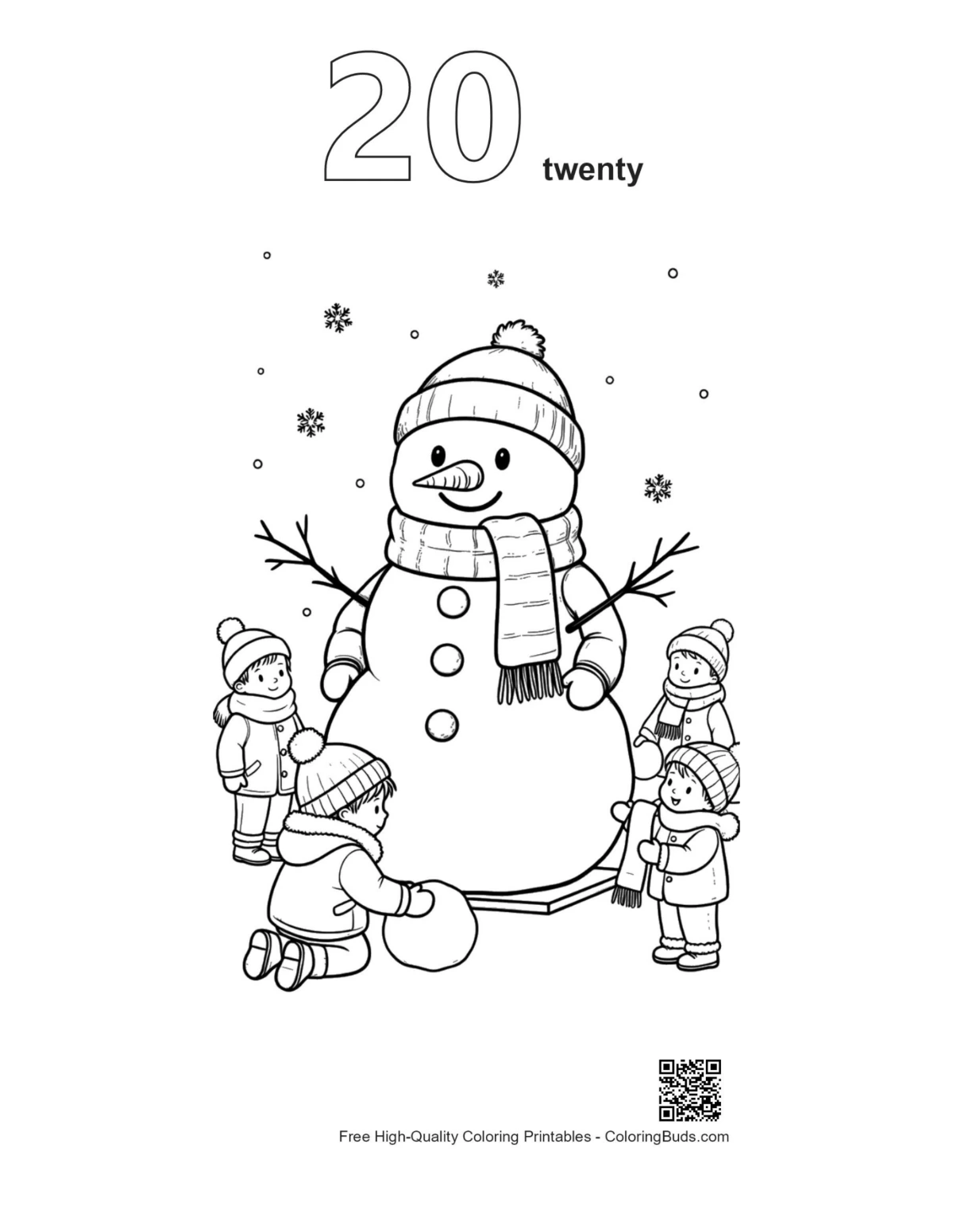 Snowman snowflakes outline coloring sheet #20