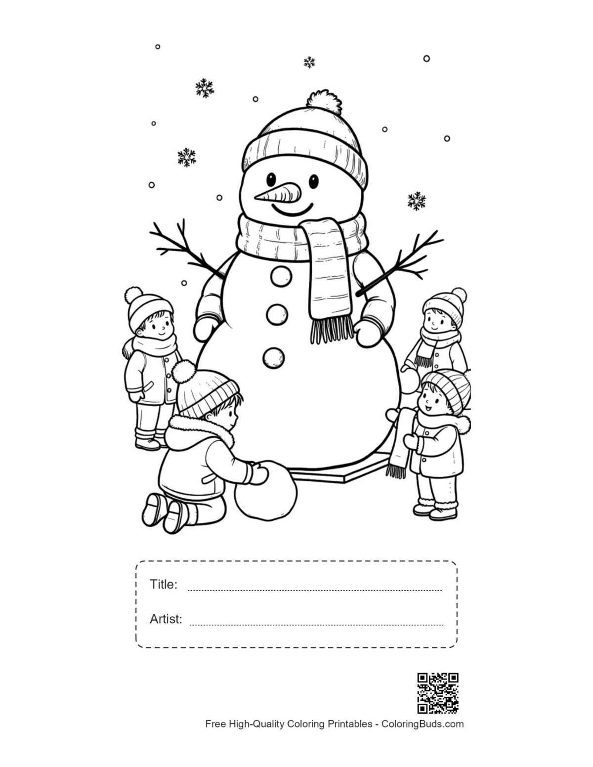 Snowman snowflakes sheet with title artist box