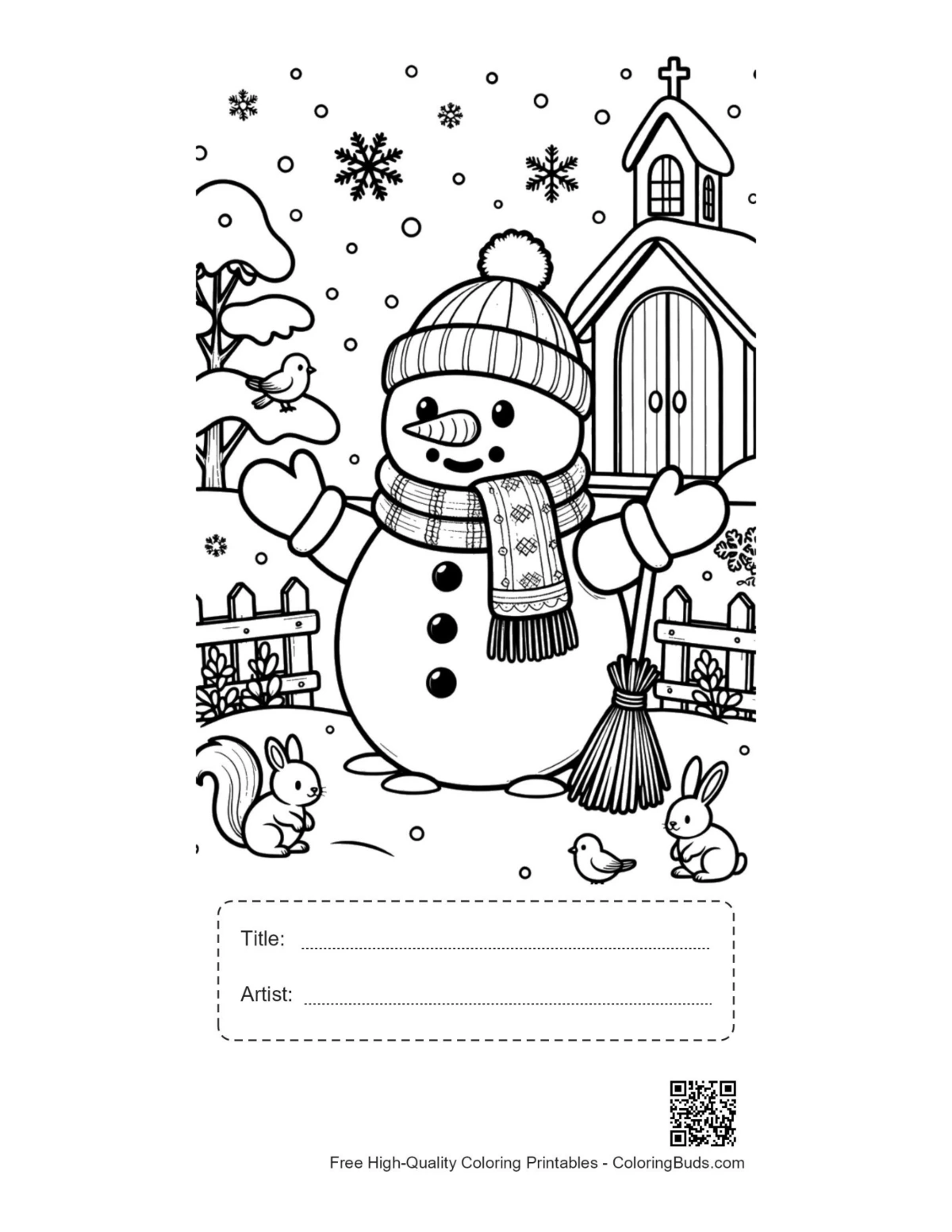 Snowman snowflakes printable with title artist box for children