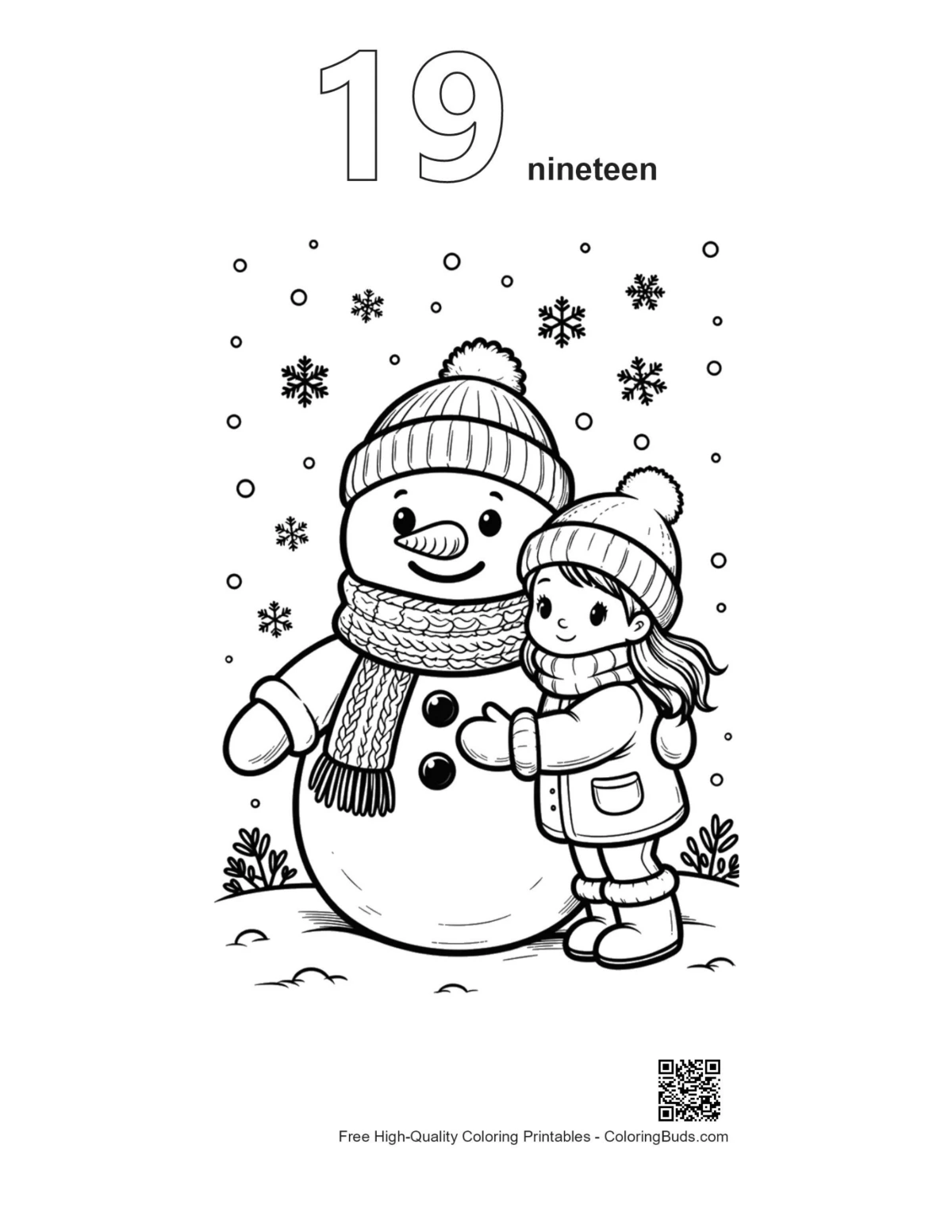 Snowman snowflakes outline number 19 printable